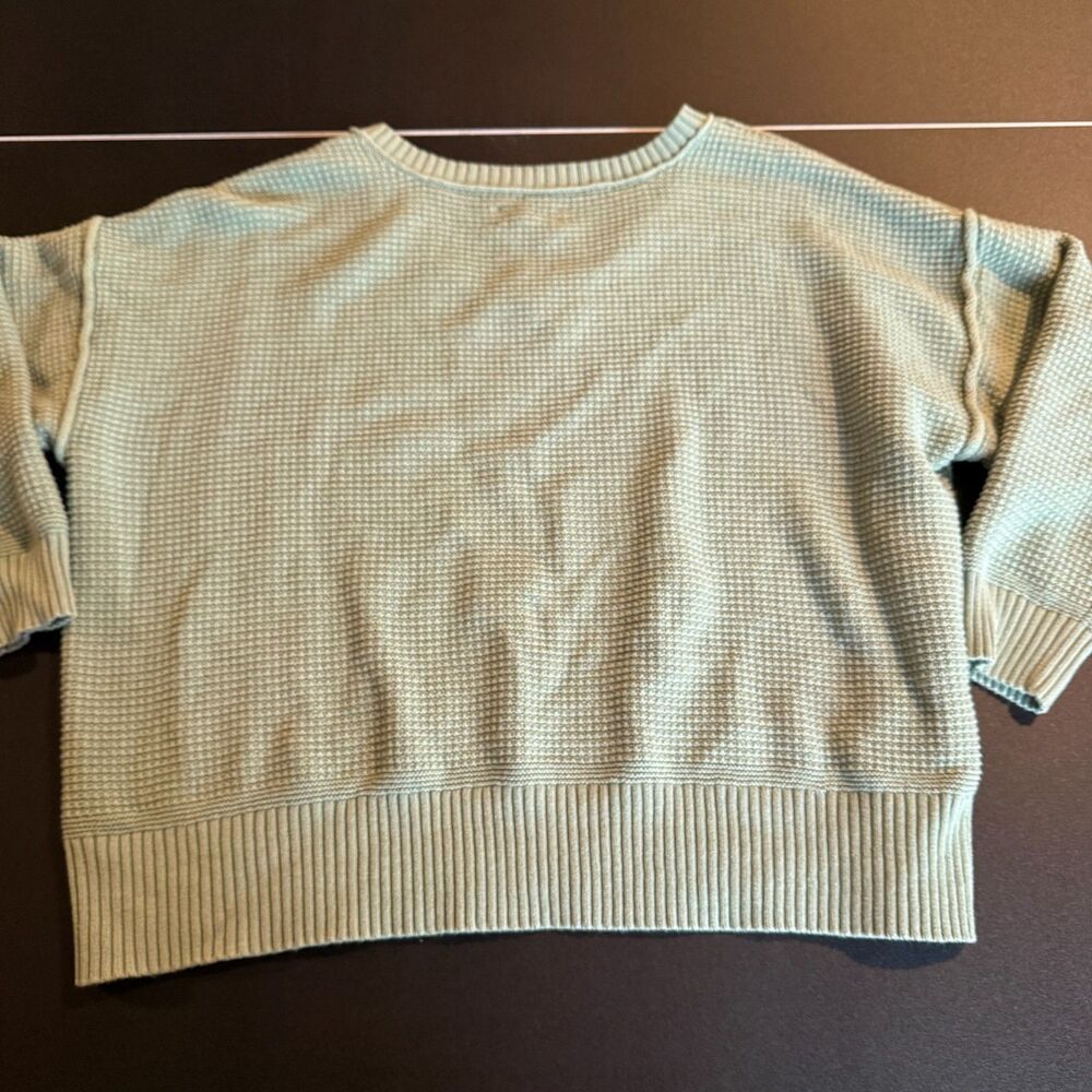 Lucky Brand Women's 2X Waffle Knit V-Neck Sweater Sage Green Long Sleeve Slouchy - Picture 8 of 8
